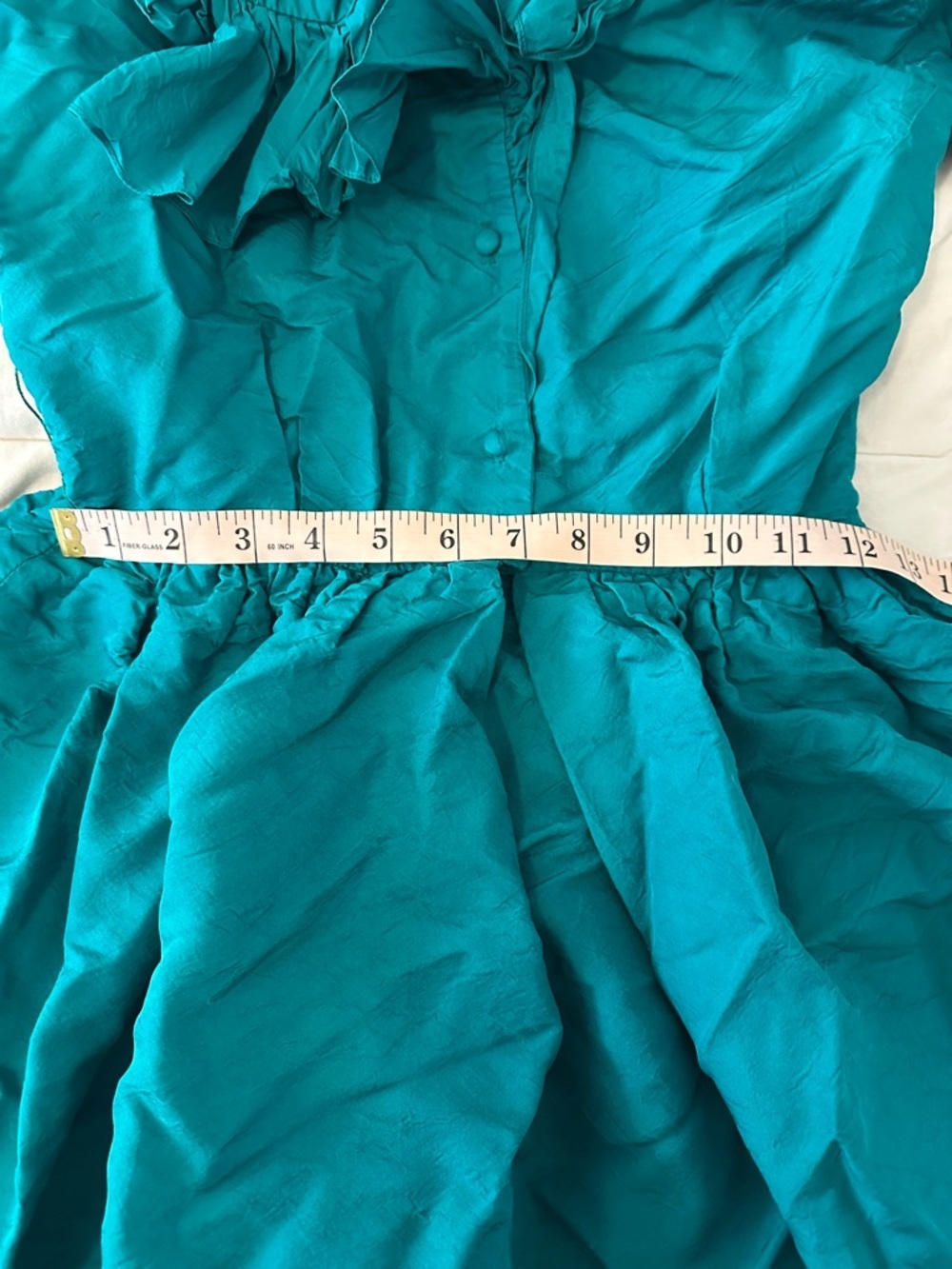 Vintage 50s William Pearson Retro Midi Dress Ruffle Collar High Neck Green Small - Picture 6 of 8